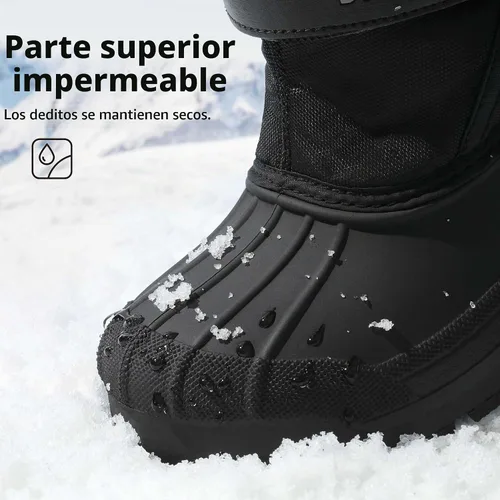 Vista 6 de DREAM PAIRS - Botas de nieve para invierno, resistentes al agua, a media pantorrilla, para niños y niñas pequeños y grandes Negro