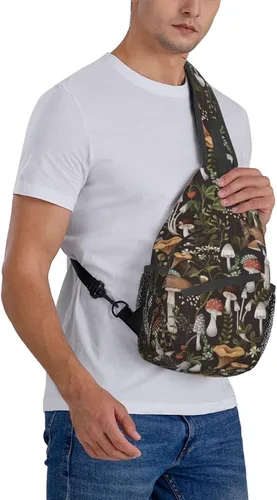 Vista 8 de Mochila cruzada de hongos para mujeres y hombres, bolsa de pecho para senderismo, camping, ciclismo, viajes, senderismo, ciclismo, Diseño de hongo