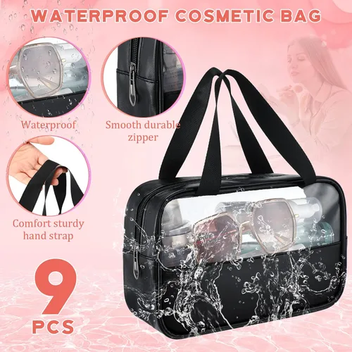 Vista 5 de Buryeah 9 piezas translúcidas bolsa de maquillaje organizador de artículos de tocador para mujeres y hombres, bolsa de viaje portátil impermeable