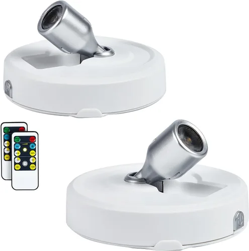 Vista 8 de Paquete de 2 Focos LED Inalámbricos a Batería para Cuadros, Luces de Disco con 2 Controles Remotos, Foco Adhesivo Regulable con Temporizador
