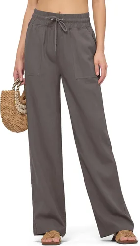Vista 29 de Willit Pantalones de lino para mujer, pantalones palazzo de pierna ancha Khaki - Actualización
