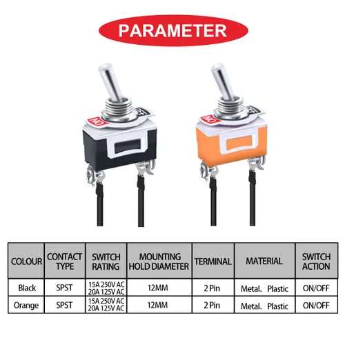 Vista 2 de 10 interruptores de palanca de 20 A 12 V CC, resistente al agua, 15 A, 250 V, CA, 20 A, 125 V CA, SPST, 2 pines de encendido/apagado para auto