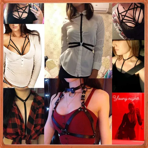 Vista 6 de LIVE4COOL Arnés elástico sin copas para mujer, lencería sexy para mujer, ajustable, ahuecado, top corto con correa exótica