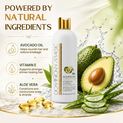 Vista 3 de DOMINICAN MAGIC Champú nutritivo e hidratante de aceite de aguacate para todo tipo de cabello, champú hidratante con vitamina E y queratina, champú