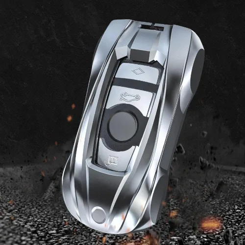 Vista 6 de Funda de metal estilo Supercar para llave remota sin llave compatible con BMW 2 5 6 7 Series X1 X2 X3 X5 X6 Gris