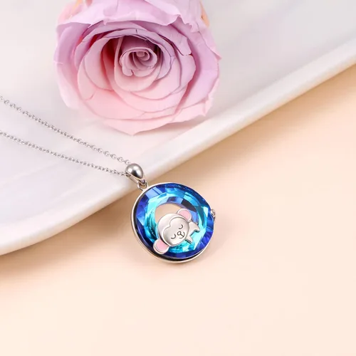 Vista 5 de YinShan SunflowerMonkeyMermaidCompass Necklace Crystal Pendant for Women Girls 925 Sterling Silver Crystal Animal Jewelry Christmas Birthday Gifts