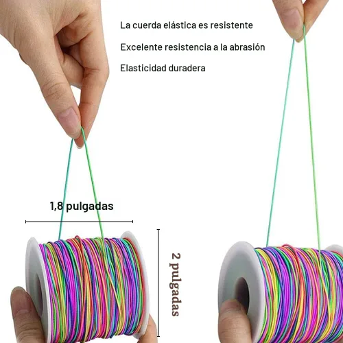 Vista 4 de 1mm Cuerda elástica para pulseras, Cordón elástico arcoíris resistente para hacer joyas, collares, cuentas y manualidades
