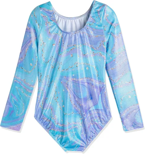 Vista 138 de HOZIY - Leotardos de manga larga para niñas, de gimnasia, para niños pequeños, trajes florales de unicornio, galaxia, arco iris, patrón de rayas