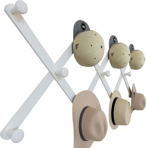 Vista 10 de SKOLOO Perchero Grande para Sombreros de Pared, Colgador de Pared de Acordeón de Madera, Moderno, Ganchos Expandibles para Abrigos, Perchero