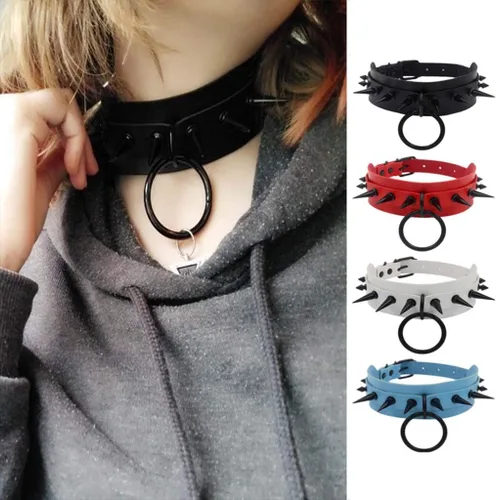 Vista 2 de Daimay - Gargantilla gótica de piel sintética con cuello de remache de punk, color negro