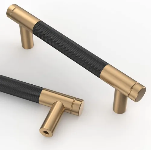 Vista 40 de Asidrama - Paquete de 10 tiradores para gabinete de 3 pulgadas (76mm) de color negro mate y bronce champán, manijas estriadas para gabinete