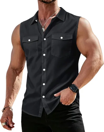 Vista 12 de RTRDE Mens Sleeveless Button Down Shirts Lightweight Casual Summer Beach Dress Tank Top, S-3XL