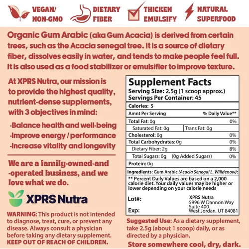 Vista 2 de XPRS Nutra Goma arábiga en polvo - Polvo de goma de acacia premium 4 onzas - Goma arábiga en polvo de grado alimenticio para pintura de acuarela
