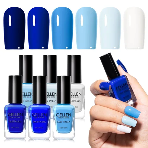Vista 10 de GELLEN Juego de Esmalte de Uñas en 4 Colores Negro, Blanco, Gris & Base y Capa Superior, Esmalte de Uñas de Tendencia Otoño/Invierno Negro, Blanco