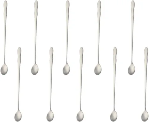 Vista 15 de Juego de 8 cucharas mezcladoras de acero inoxidable con mango largo de 7.9 in para café, batidos, jugos, cócteles
