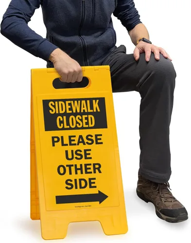 Vista 5 de SmartSign Letrero plegable de dos caras con texto en inglés "Sidewalk Closed - Please Use Other Side with Right Arrow", de 25 x 12 pulgadas