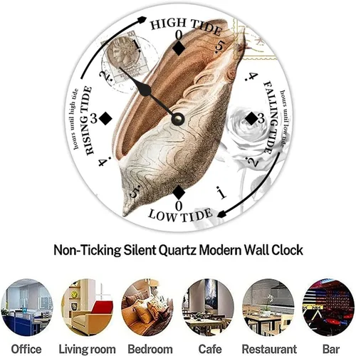 Vista 7 de Reloj de marea de madera con concha de caracola, hora del océano, marea alta costera, reloj de marea baja, movimiento de marea náutica de madera