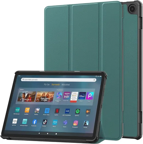 Vista 18 de Funda tipo folio con tapa para tablet Fire Max 11, ajuste delgado, de piel sintética de alta calidad, parte trasera dura, con función de apagado