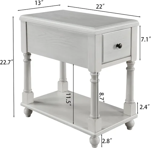 Vista 2 de Mesa auxiliar estrecha de madera maciza con cajón, mesa auxiliar de sofá con estantes de almacenamiento, mesa auxiliar delgada, teléfono