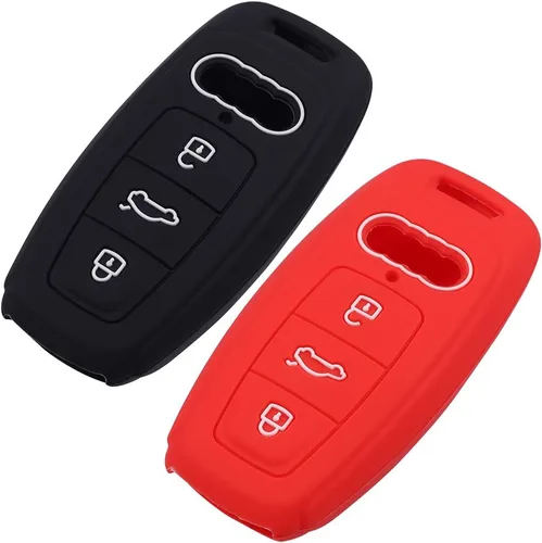 Vista 7 de Funda de silicona para llavero compatible con Audi A6 E-Tron A6L A8L A6 A7 A8 Q8 (negro rojo)