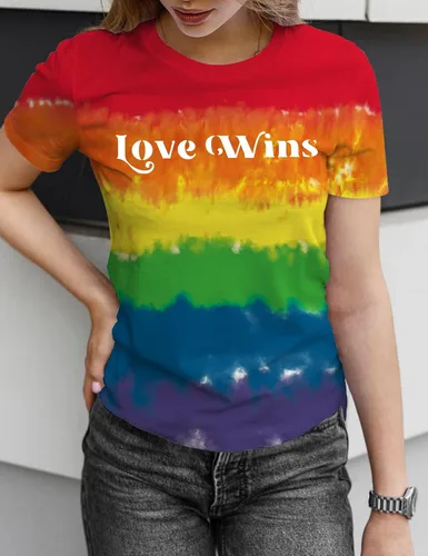 Vista 2 de Camiseta de manga corta con estampado de arcoíris para mujer, diseño de orgullo gay, LGBT