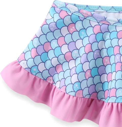 Vista 6 de Disney The Little Mermaid - Traje de baño para niñas con UPF 50+, parte superior tankini y parte inferior de bikini para niños pequeños y grandes
