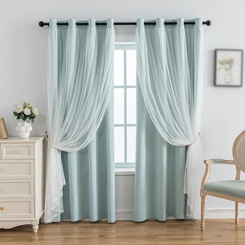 Vista 29 de Anytime Cortinas opacas y transparentes para ventana, par de paneles de cortinas lisas con ojales en la parte superior, 35 pulgadas de ancho x 63