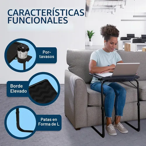Vista 4 de Table-Mate Bandeja/mesa de TV Escritorio portátil plegable para cenar, bandejas de mesa de sofá para comer bocadillos, escritorio portátil