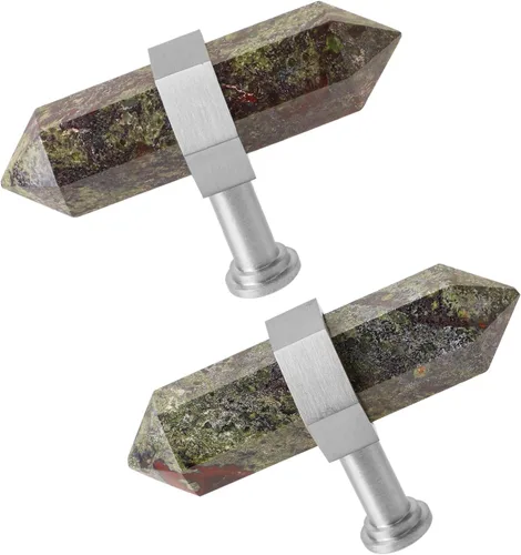 Vista 14 de TUMBEELLUWA Paquete de 2 pomos de cristal de obsidiana negra con tornillos, tiradores hexagonales de latón cepillado para cocina y decoración