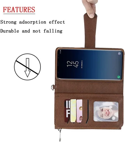 Vista 3 de Funda magnética de piel para Samsung S21 Ultra S20 FE S10 S9 S8 Plus Note 20 10 9 8 Funda tipo cartera para iPhone 13 Pro Max, morada, para Samsung