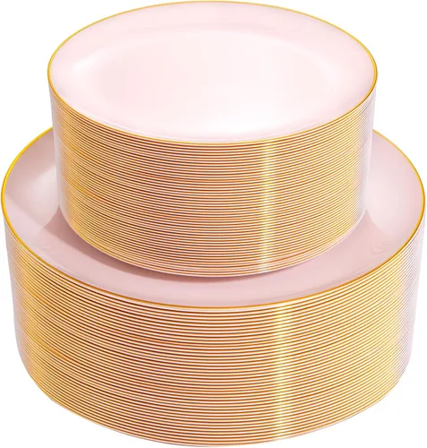 Vista 14 de PULOTE 100 piezas de platos de plástico negro desechables - Premium resistente 50 platos negros para cena, 50 platos para postre/ensalada - Ideal