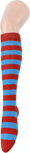 Vista 4 de Calcetines deportivos hasta la rodilla para mujer, para deportes al aire libre, medias altas hasta el muslo, calcetines casuales a rayas