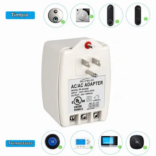 Vista 2 de Transformador enchufable de 24 V CA y 40 VA, transformador de timbre compatible con todos los timbres de puerta, Nest, Ecobee, Sensi y termostato
