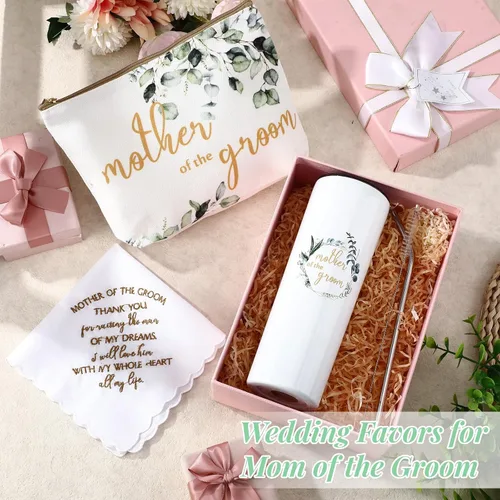 Vista 7 de Sieral Paquete de 6 vasos de 20 onzas para madre del novio y la novia, regalos de boda, bolsa de maquillaje para madre de la novia y el novio, bolsa