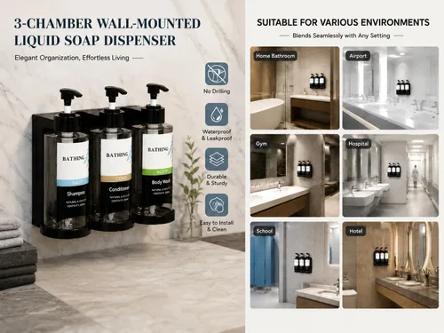 Vista 5 de Shampoo Conditioner Body Wash Dispenser Set 13.53 Oz *3 Chamber
