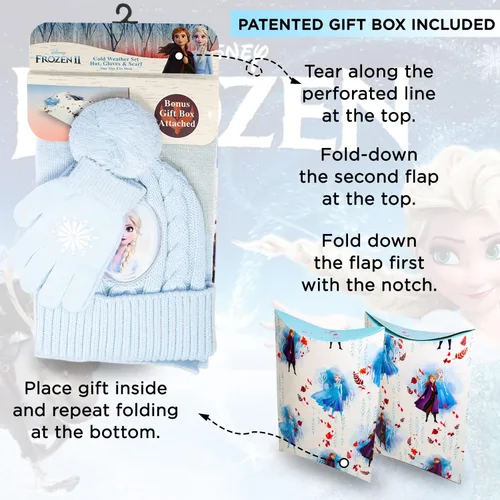 Vista 3 de Disney Frozen - Sombrero de invierno para niños, guantes de nieve y bufanda para niñas, juego de 3 piezas, felpa cálida comodidad al aire libre