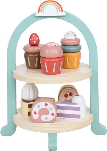 Vista 9 de Juego de comida de madera para jugar a pastel de cumpleaños, juego de fiesta de té para niños pequeños, juegos de accesorios de cocina Montessori