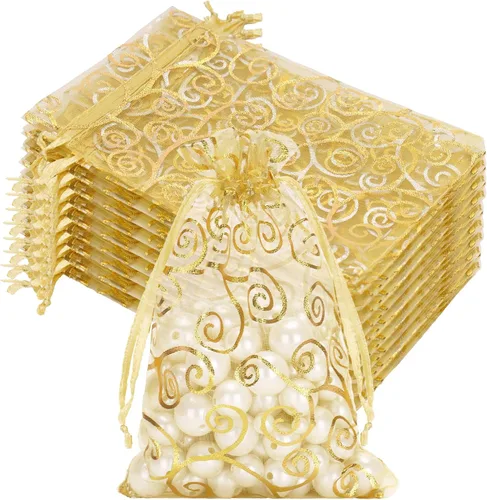 Vista 12 de joycraft 50 bolsas de regalo de organza – 11.8 x 7.9 pulgadas, bolsas de regalo de malla dorada con cordón, bolsa de organza para regalo de San