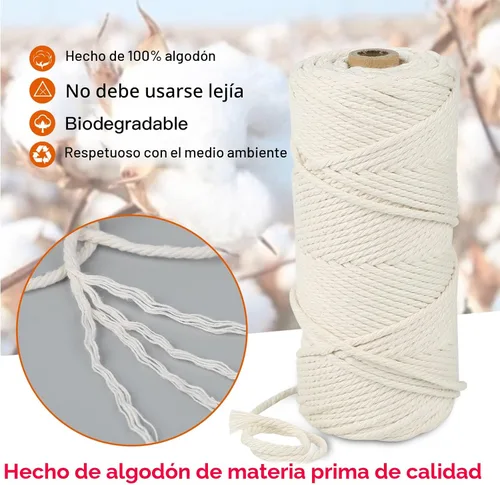 Vista 4 de Cordón de algodón para macramé 3mm x 109 yardas, cuerda de macramé natural color beige, suministros perfectos de algodón para macramé, para hacer