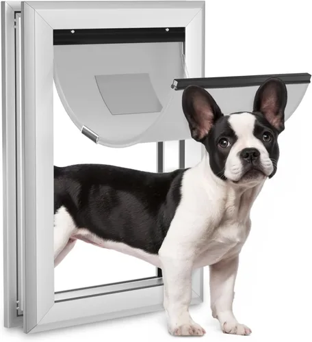 Vista 10 de Ownpets Puerta grande de aluminio para pared y puerta, doble solapa eficiente energéticamente, túnel telescópico y panel de cerradura, puerta