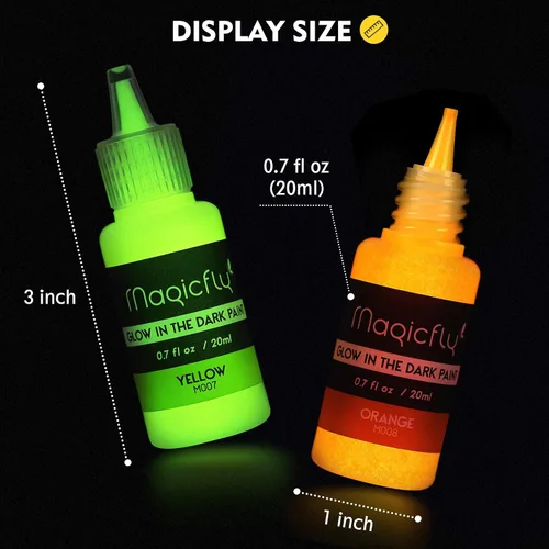 Vista 6 de Magicfly Pintura acrílica que brilla en la oscuridad, 10 colores brillantes de pintura líquida luminosa, pinturas de neón que brillan