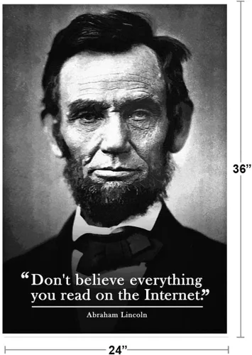 Vista 4 de Póster laminado de Abraham Lincoln divertido aula Dont Believe Everything You Read On The Internet History High School Decor Poster de borrado