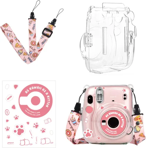 Vista 10 de Kit de funda transparente Mini 11 para Fujifilm Instax Mini 11, funda para cámara instantánea con bolsillo para película, calcomanías adhesivas