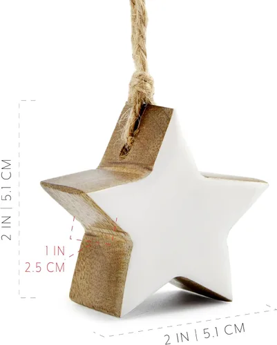 Vista 9 de AuldHome Design Adornos de estrella de granja (paquete de 12, blanco); madera con esmalte blanco de 2 pulgadas, decoración de Navidad de estrella