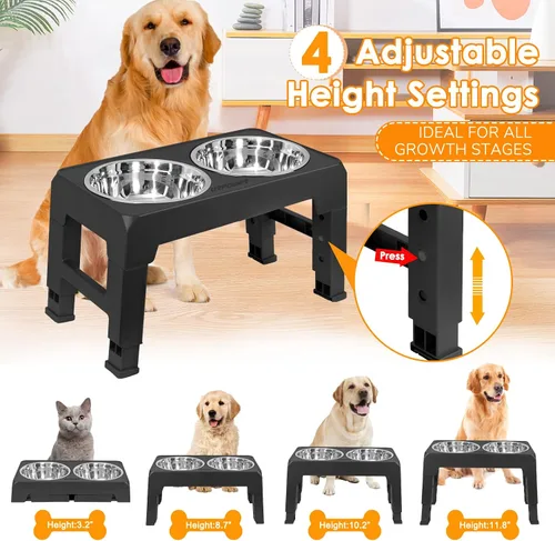Vista 2 de URPOWER Cuencos elevados para perros, soporte de cuenco elevado ajustable Negro