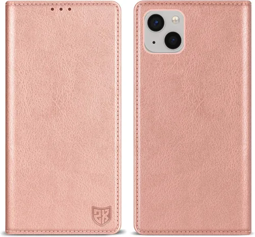 Vista 10 de ZZXX Funda tipo cartera para iPhone 15 con bloqueo RFID, soporte de ranura para tarjetas, funda protectora de cuero magnético fuerte plegable