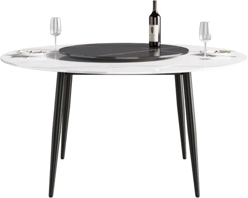Vista 5 de Mesa de comedor moderna con tocadiscos desmontable, mesa de comedor de mármol de piedra sinterizada con patas de metal, mesa de cocina