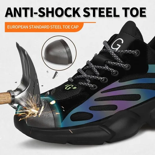 Vista 2 de BAIYIJIA Steel Toe Shoes for Men No Slip Work Shoes Construction Industrial Work Tennis Shoes Safety Shoes Lightweight Steel Toe Sneakers for Men