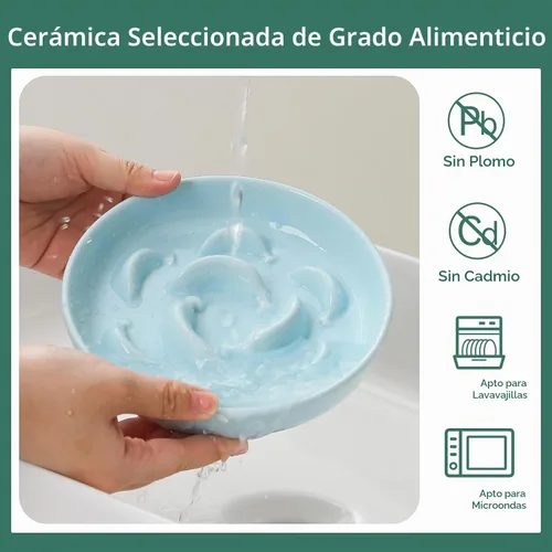 Vista 5 de Juego de 2 cuencos de cerámica para gatos de 6.3 pulgadas de ancho Azul y Verde
