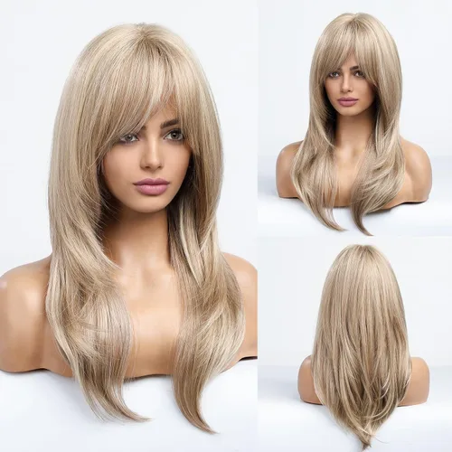Vista 18 de HAIRCUBE Pelucas Auburn para Mujeres, Pelucas Largas en Capas Naranjas con Flequillo, Pelucas de Fibra Sintética Resistentes al Calor